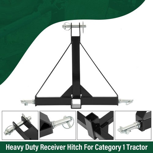 DURAFORCE 3 Point Hitch 2'' Trailer Receiver Hitch Tow Drawbar Category 1 Tractor Adapter