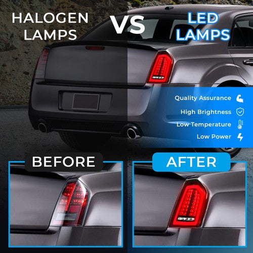 Full LED Taillights with LED Reverse Signal Black for 2011 2014 Chrysler 300