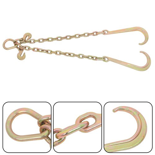 DURAFORCE Working Load 7100lbs Double Limb Hook Chain 3/8in*2ft G80 Chain 15IN J Hooks