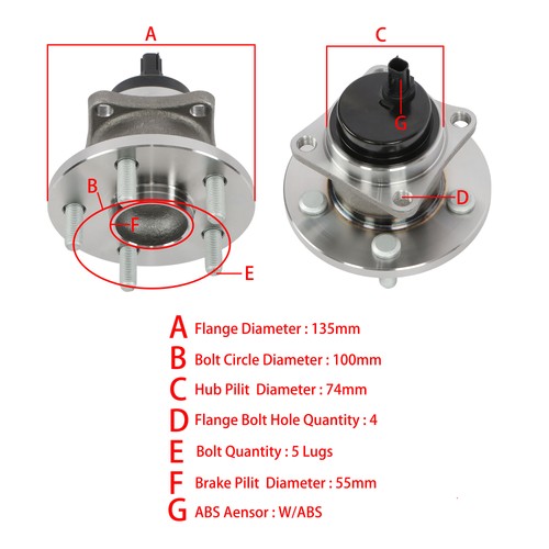 DURAFORCE 2x Wheel Hubs Bearings Assembly Rear FWD For Toyota Corolla Matrix Pontiac Vibe