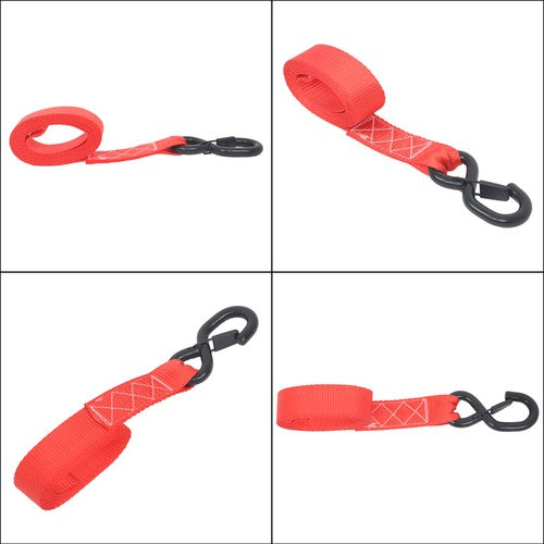 DURAFORCE 4 Pcs Steel Ratchet Strap with S Hooks 1.6in*8ft Fracture Strength 5208lbs Red