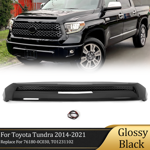 DURAFORCE Gloss Black Front Upper Hood Bulge Molding Grille Trim For Toyota Tundra 14-2021