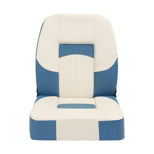 DURAFORCE White+Blue Low Back Folding Fishing Seat Captain Chair Boat Seat Foam Padding