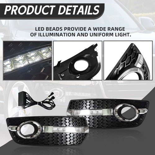 DURAFORCE LED DRL Fog Lights Bezel Cover Lamp w/Wire harness switch For 2009-2012 Audi Q5