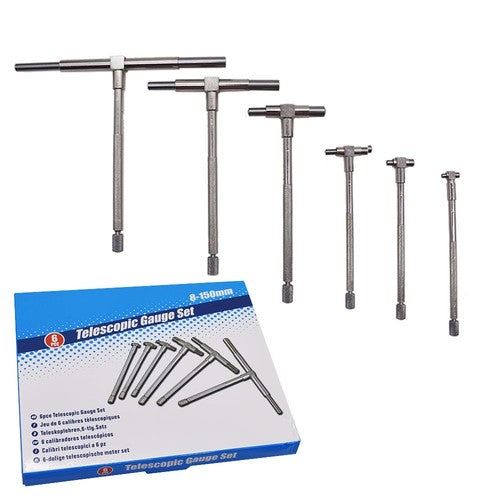 DURAFORCE Precision 6 Pc Telescoping Gage Set 5/16" - 6" Range T-Bore Hole Gauges w/Pouch