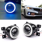 DURAFORCE Fit 2016-2021 Honda Civic Blue LED DRL Projector Angel Eye Halo Fog Lights Lamps