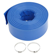DURAFORCE 3" x 100 ft Blue PVC Lay Flat Water Discharge Pump Hoses，With 2 Clamps