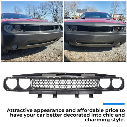 Front Bumper Grille Black Chrome Trim Molding for 2008-2014 Dodge Challenger