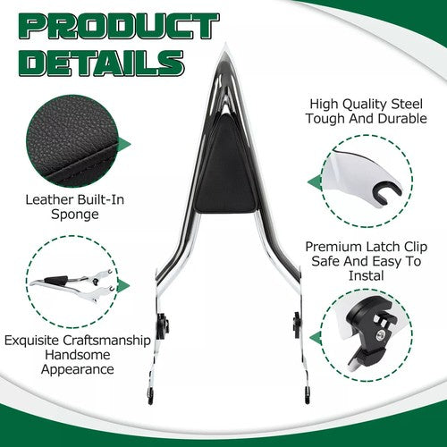 DURAFORCE For Harley Touring Road Street Glide 2009-2024 Rear Passenger Backrest Sissy Bar