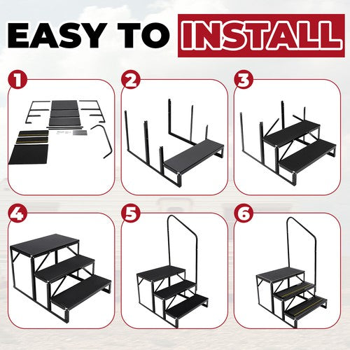 3 Step Anti-Slip 660lbs Stair With Handrail for RV Camper Hot Tub Portable