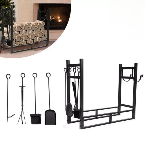 DURAFORCE Indoor/Outdoor Firewood Log Rack - Steel Fireplace Storage Holder Fire Durable