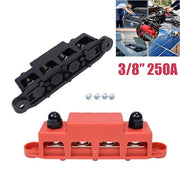 DURAFORCE 3/8" / 250A 4 Stud Busbar Bus Bar Power Distribution Terminal Block Red&Black
