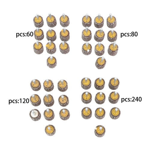 DURAFORCE 1" x 1" x 1/4" 60/80/120/240 Grit Shank Mounted Flap Wheels Set - 40 Pack
