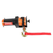 DURAFORCE Electric Winch Black+Orange 2000lbs 12VDC/1.1HP Motor 0.18in*50ft Synthetic Rope