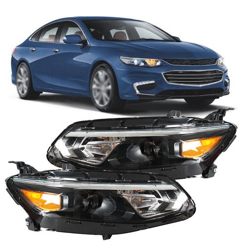 DURAFORCE Black For Chevy Malibu 2016 2017 2018 Headlight Assembly Halogen Left+Right Side