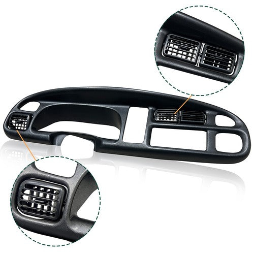 Black Dash Bezel Cover Overlay with Vents for Dodge Ram Pickup 1998 to 2001