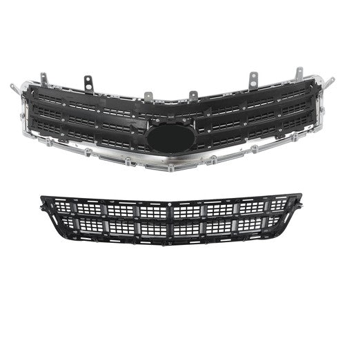 DURAFORCE Fit For Cadillac ATS 2013-2014 Matte Black Front Bumper Grille+Lower Grille