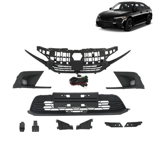 DURAFORCE Upper Lower Grill W/Molding Fog Lights Set Fit For Honda Civic 20222-2023 Front
