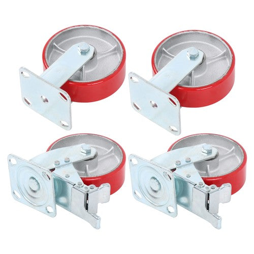 DURAFORCE 6" X 2" Industrial Casters - 2 Fixed and 2 Swivel Caster Wheels with Brakes