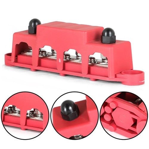 DURAFORCE Red 4 Post Busbar Bus Bar Power Distribution Block With Cover 5/16" 12V 250A