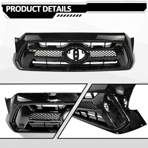 DURAFORCE For 2012 2013 2014 2015 Toyota Tacoma Front Bumper Gloss Black Grille Grill