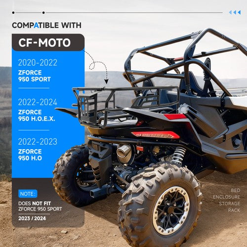 Black Bed Enclosure Storage Rack for CFMoto ZForce 950 H.O Sport 2020 2024