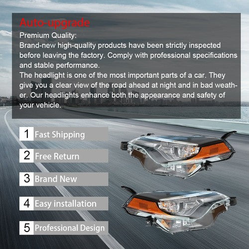 DURAFORCE For Toyota Corolla L Le Eco 2017-2019 Headlight Projector Set Halogen L+R Clear