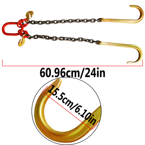 Steel G80 3/8" x 2' Trailer Tow Chain J Hook V-Type Grab Hook Wrecker Truck Tie