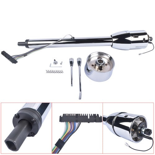 DURAFORCE 28" Chrome Tilt Manual Style Steering Column with Wheel Adapter No Key Hot Rod