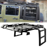 DURAFORCE Roof Rack Cargo Carrier Luggage W/ 2 Ladders For Jeep Wrangler JK 4-Door 2007-18