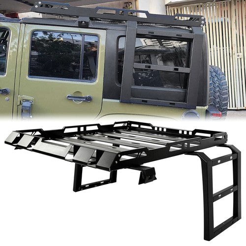 DURAFORCE Roof Rack Cargo Carrier Luggage W/ 2 Ladders For Jeep Wrangler JK 4-Door 2007-18