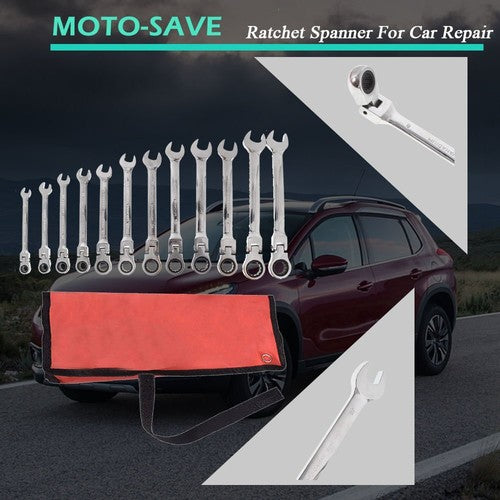 DURAFORCE 12pc Flexible Head Ratcheting Wrench Combination Spanner Tool Set 8-19mm Metric