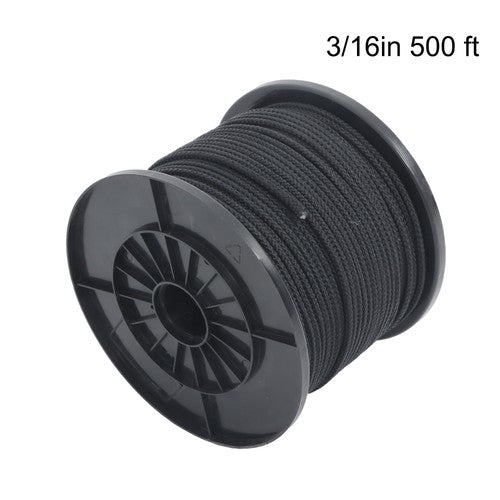 DURAFORCE 3/16 Inch x 500 Feet Hollow Braid Polypropylene Rope – Black，750 Pounds
