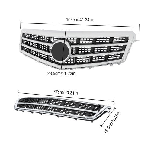 DURAFORCE Fit For Cadillac ATS 2013-2014 Matte Black Front Bumper Grille+Lower Grille
