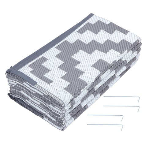 DURAFORCE 8x10ft Waterproof Outdoor Rug Outdoor Plastic Straw Rug For Camping Gray & White