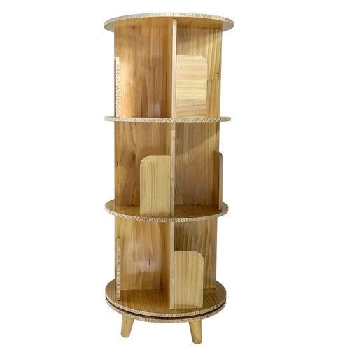 DURAFORCE 360 Display Floor Standing Pine Wood Bookcase 3 Tier Rotating Bookshelf Organize
