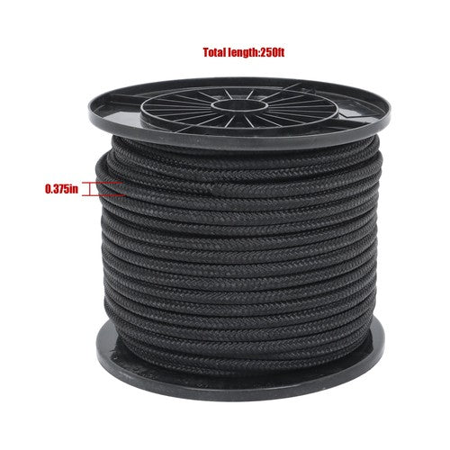 DURAFORCE 3/8in×250ft Nylon Solid Braid Rope High UV Abrasion Resistance Industrial Black
