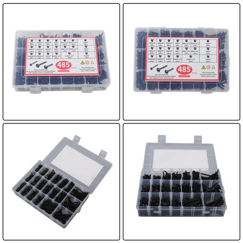 DURAFORCE 485Pcs Flat,Truss,Phillips Round Head wood screws W/20 Screw Size #6, #8, #10