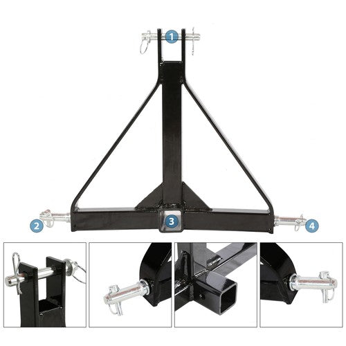 DURAFORCE 3 Point Hitch 2'' Trailer Receiver Hitch Tow Drawbar Category 1 Tractor Adapter