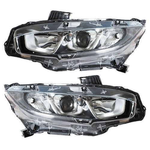 DURAFORCE Headlight Assembly For Honda Civic 2016-2020 Headlamps Left + Right Side Halogen
