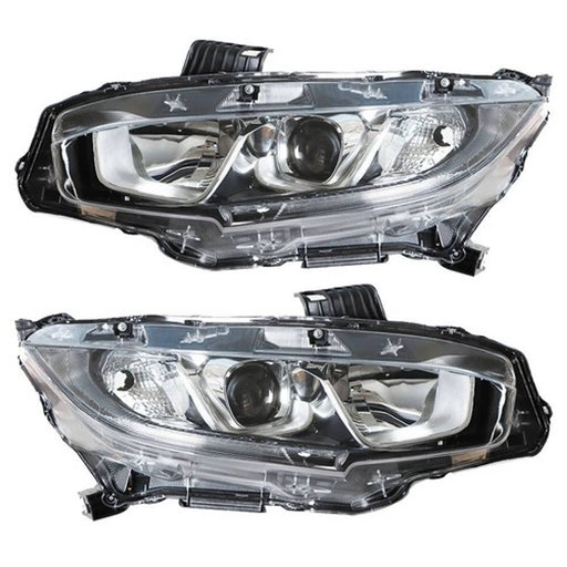 DURAFORCE Headlight Assembly For Honda Civic 2016-2020 Headlamps Left + Right Side Halogen