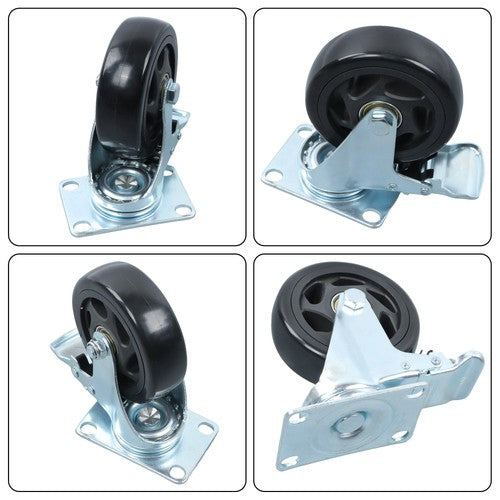 DURAFORCE 4 Inch Caster Wheels Heavy Duty with Brake,2200Lbs,Swivel Plate Casters Set Of 4