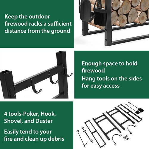 DURAFORCE Indoor/Outdoor Firewood Log Rack - Steel Fireplace Storage Holder Fire Durable