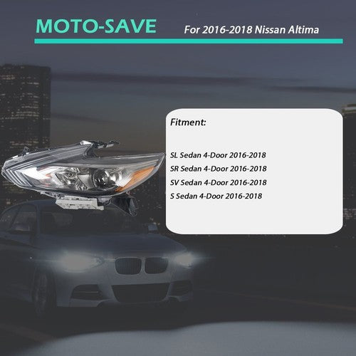 DURAFORCE For Nissan Altima 2016-2018 Headlights W/O LED DRL Black Driver Left Side LH