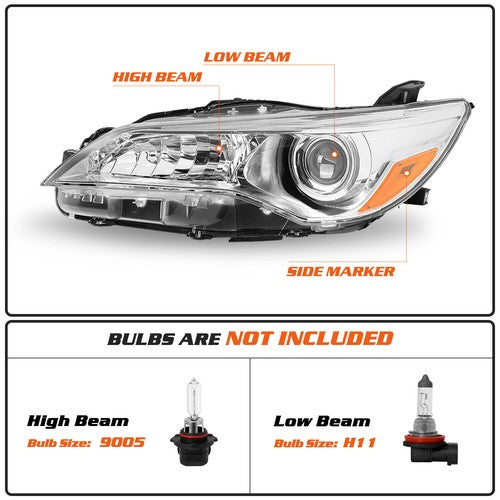 For 2015 2016 2017 Toyota Camry Pair Projector Headlight Assembly Chrome LH RH