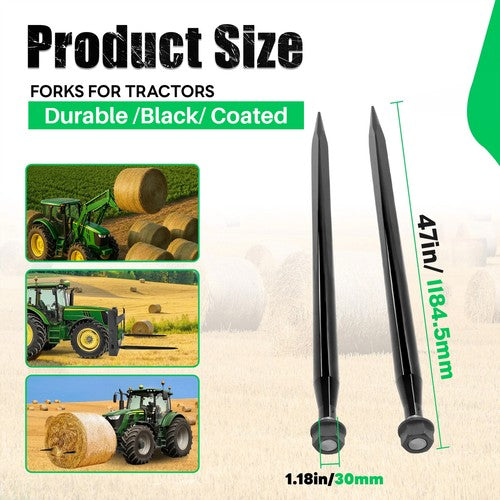 DURAFORCE 2PCS 3000lbs Cap 47" Square Hay Bale Spear Spike Fork For Tractor Loader Bobcat