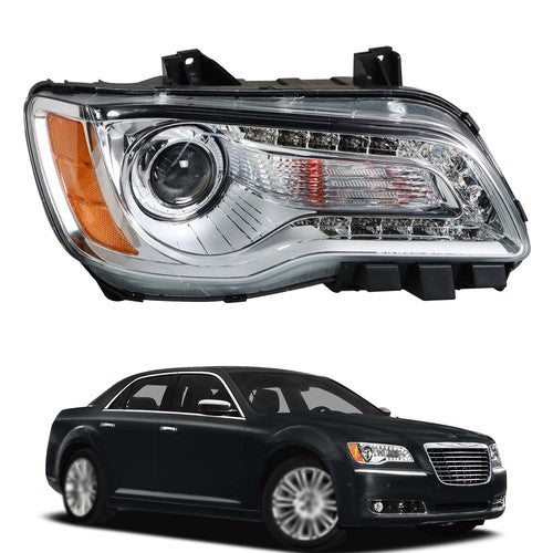 DURAFORCE Fit For Chrysler 300 2011-2014 Halogen Passenger Side Headlight Chrome Clear