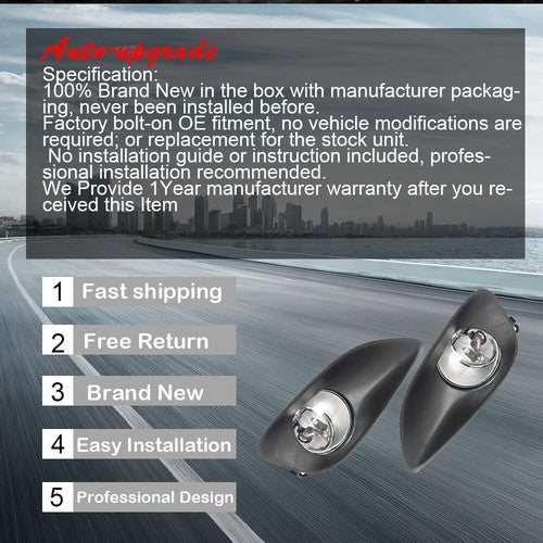 DURAFORCE Driver+Passenger Side For Toyota Yaris 07-11 Fog Lamp Assembly w/ Switch Wiring