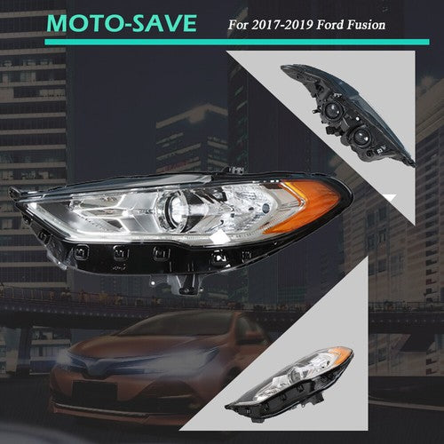 DURAFORCE Driver Left Side Headlight Assembly W/LED DRL Chrome For Ford Fusion 2017-2019
