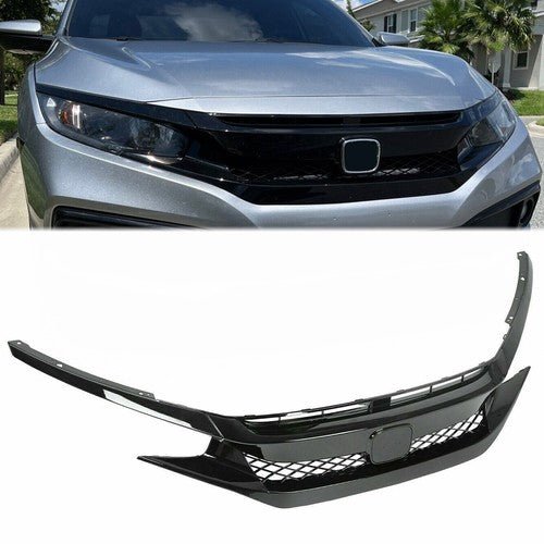 DURAFORCE Front Grille for Honda Civic 2019-2021 2020 Coupe Sedan Type R Style Black Mesh